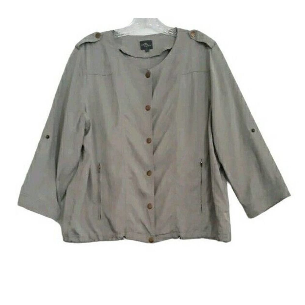 Market & Spruce Jacket Top Womens Large Green Hip Length Drawstring Lightweight